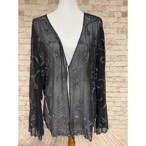 JMD Sheer Black Open Front Sequins Jacket Size 2XL Sequin Goth Whimsy Fairy